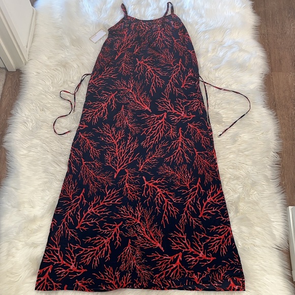 NWT Michael Kors 'Latana' Cotton Cover-Up Maxi Dress ~ in Navy and Coral Red - Picture 13 of 16